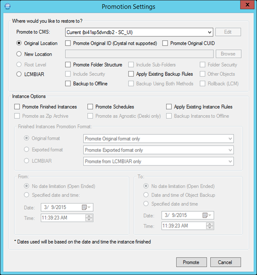 APOS Storage Center Report Promotion Settings